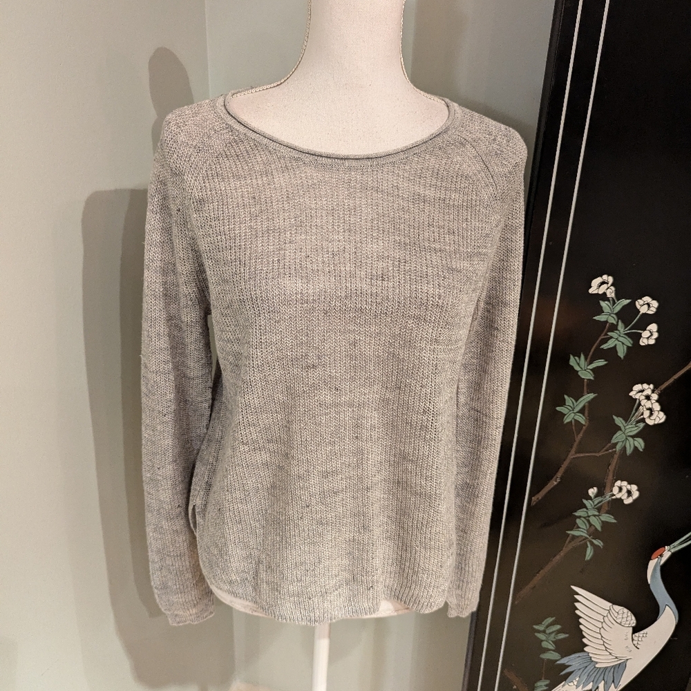 White + Warren Grey Scoop Neck Knit Sweater